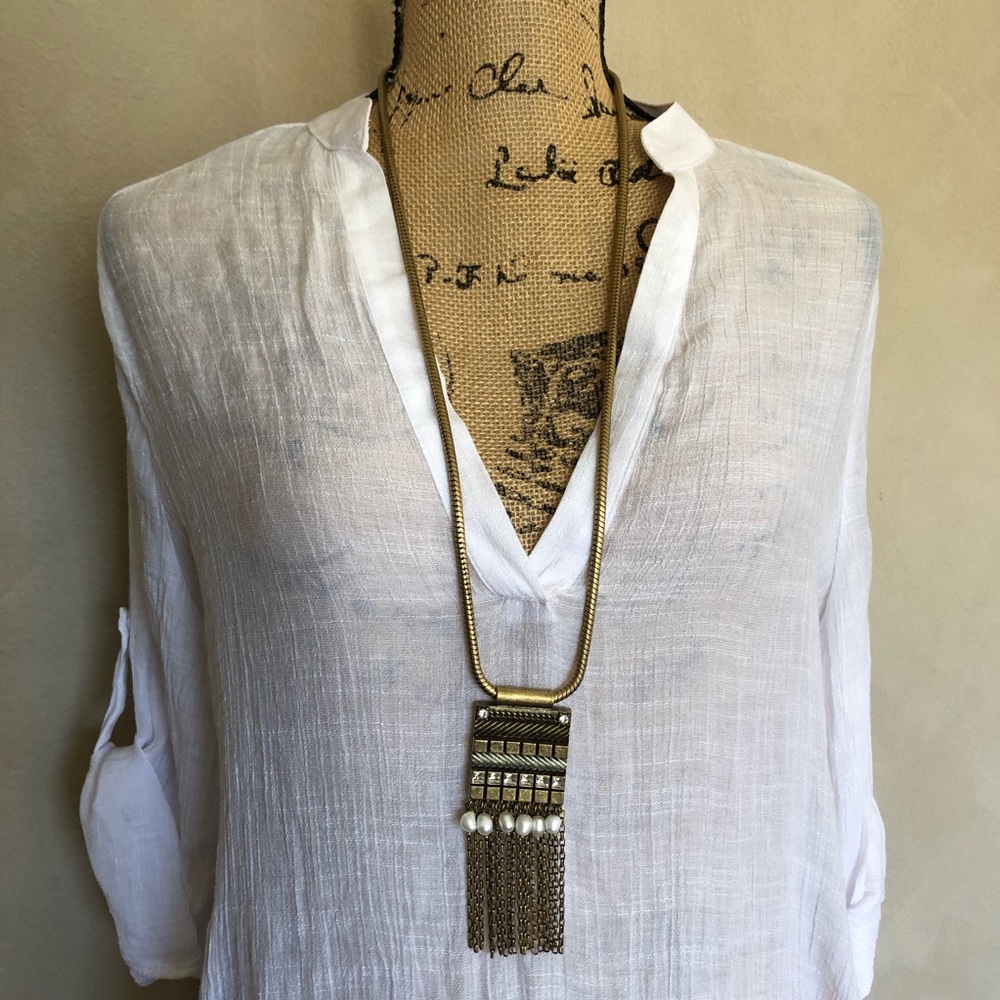 NWT Ann Taylor pearl rhinestone long necklace